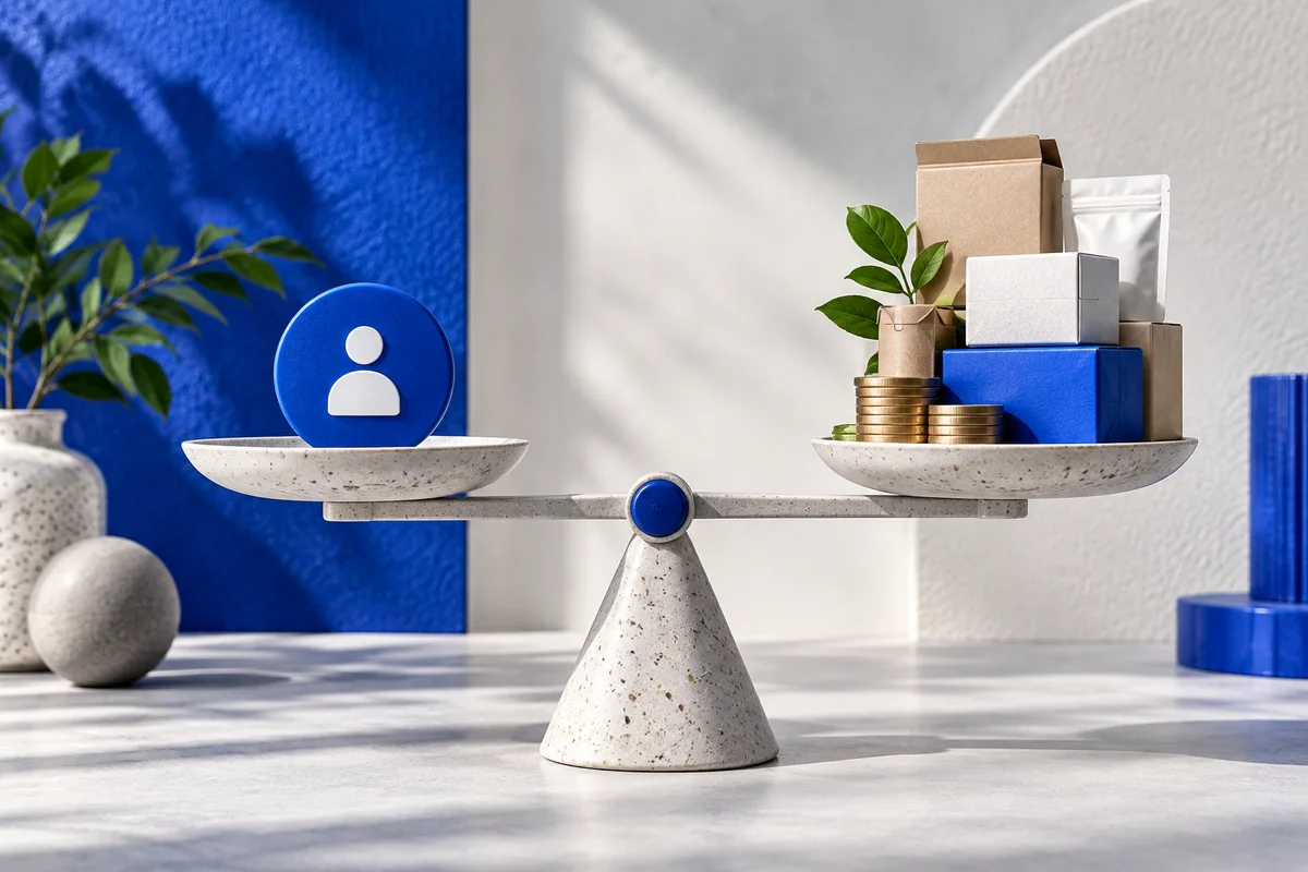 Balance scale comparing customer acquisition with repeat orders and revenue