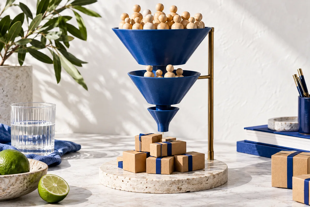 Three-stage customer journey from audience to shopping parcels