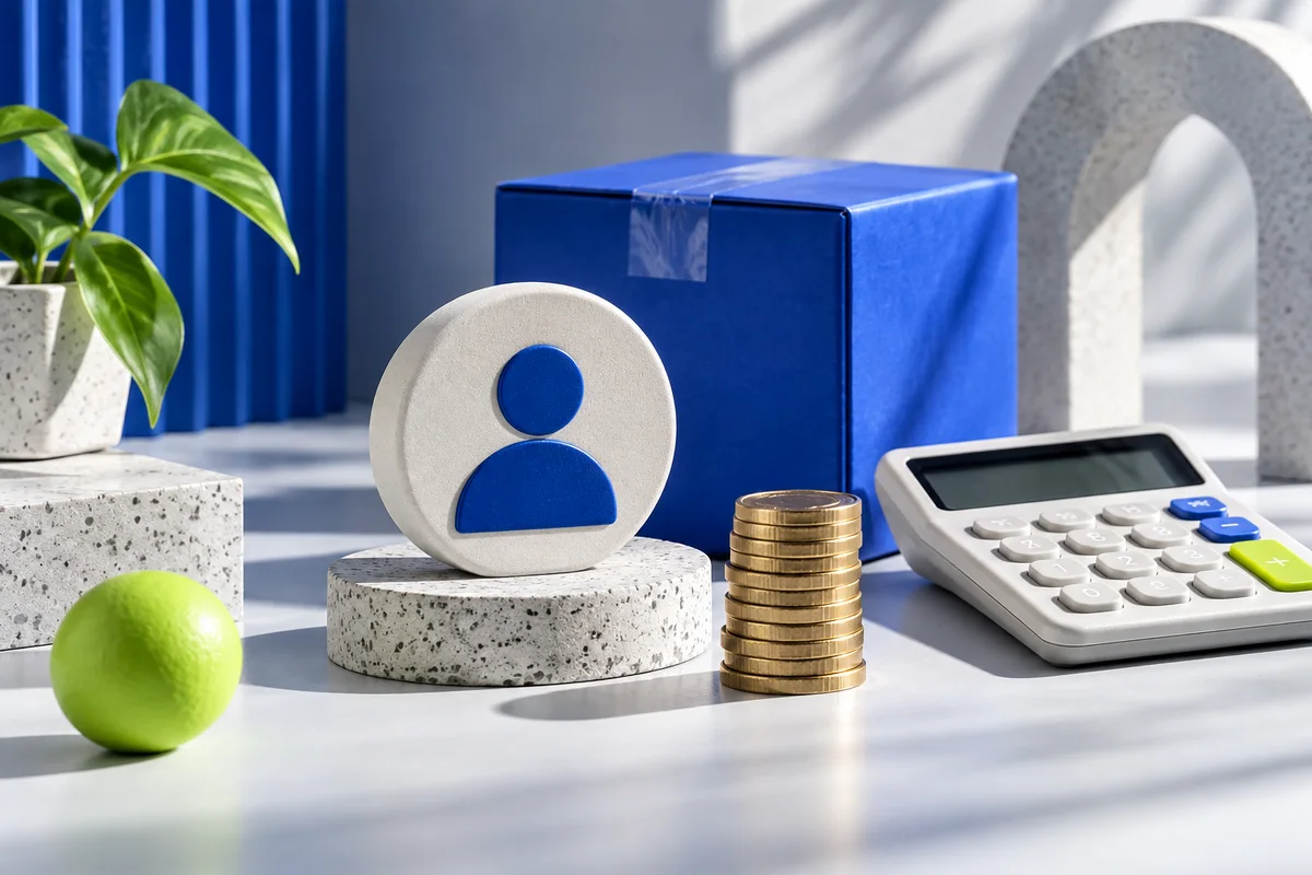 Customer token, calculator and coins representing acquisition costs